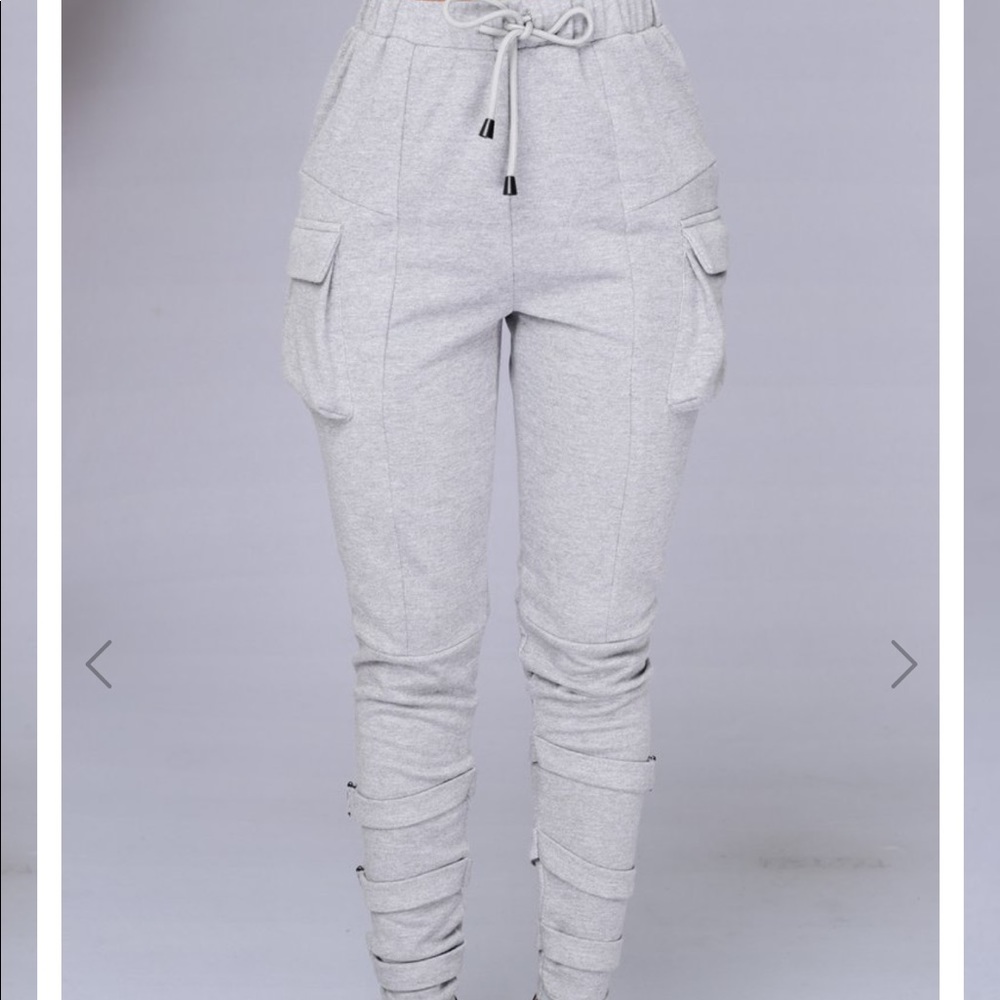 fashion nova gray joggers sweatpants with buckles